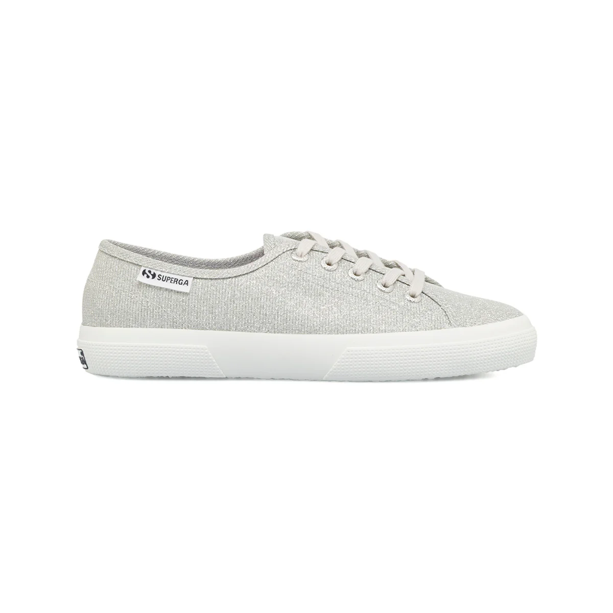 Sneakers basse da donna glitterate argento con suola in gomma Superga