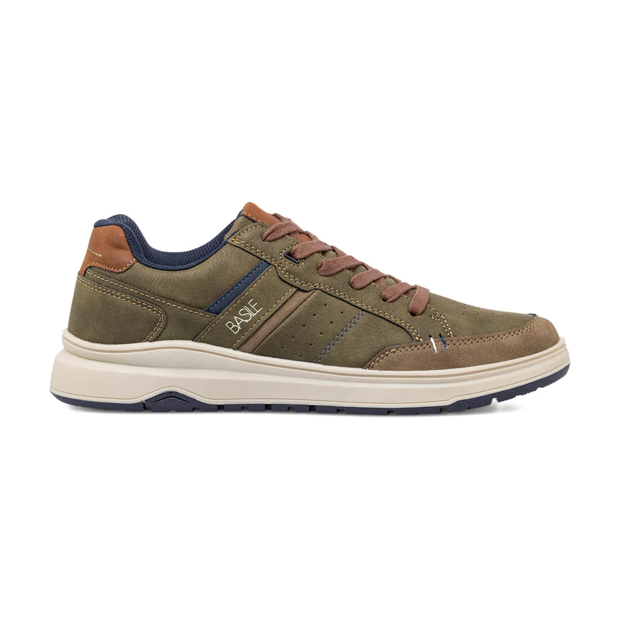 Sneakers basse da uomo verdi con lacci marroni e dettagli a contrasto Basile