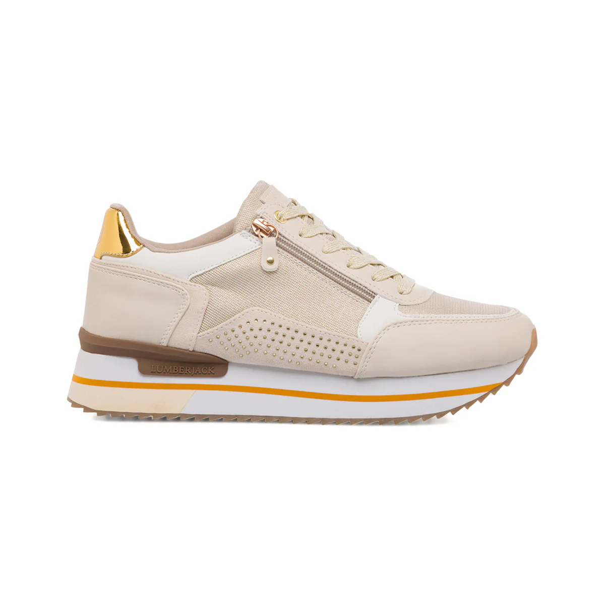 Sneakers beige da donna con borchiette e suola a zeppa Lumberjack Cecilia