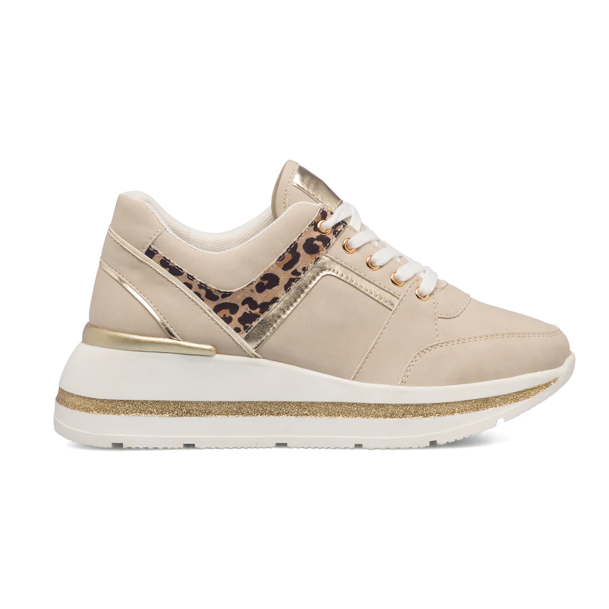 Sneakers beige da donna con maxi-suola e dettagli animalier Lora Ferres