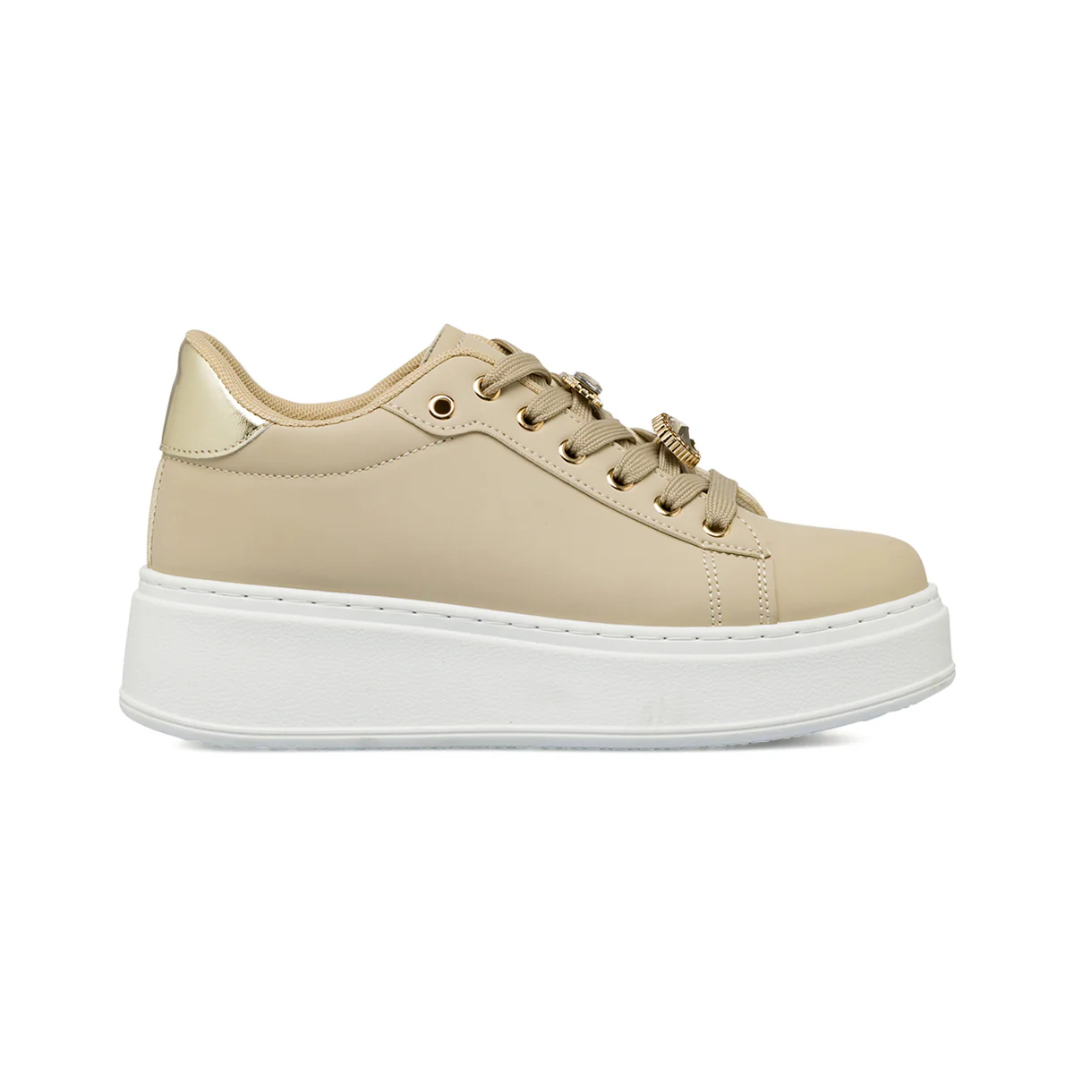 Sneakers beige da Donna con suola alta e dettagli gioiello Swish Jeans