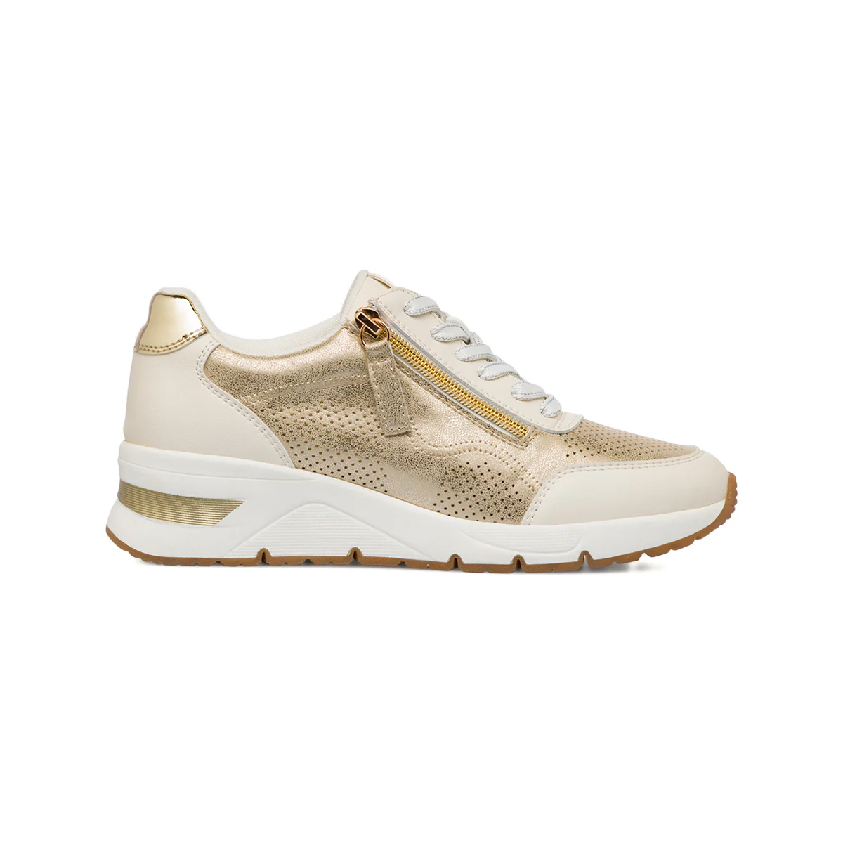 Sneakers beige da Donna con tacco e zip decorativa laterale Lora Ferres
