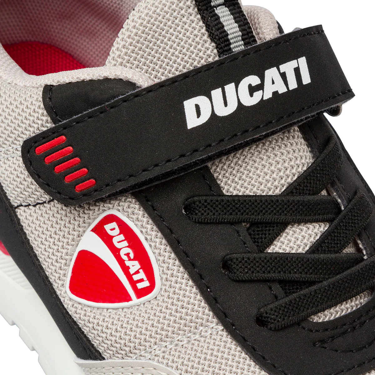 Sneakers beige e nere in tessuto da bambino con logo Ducati - Image 3