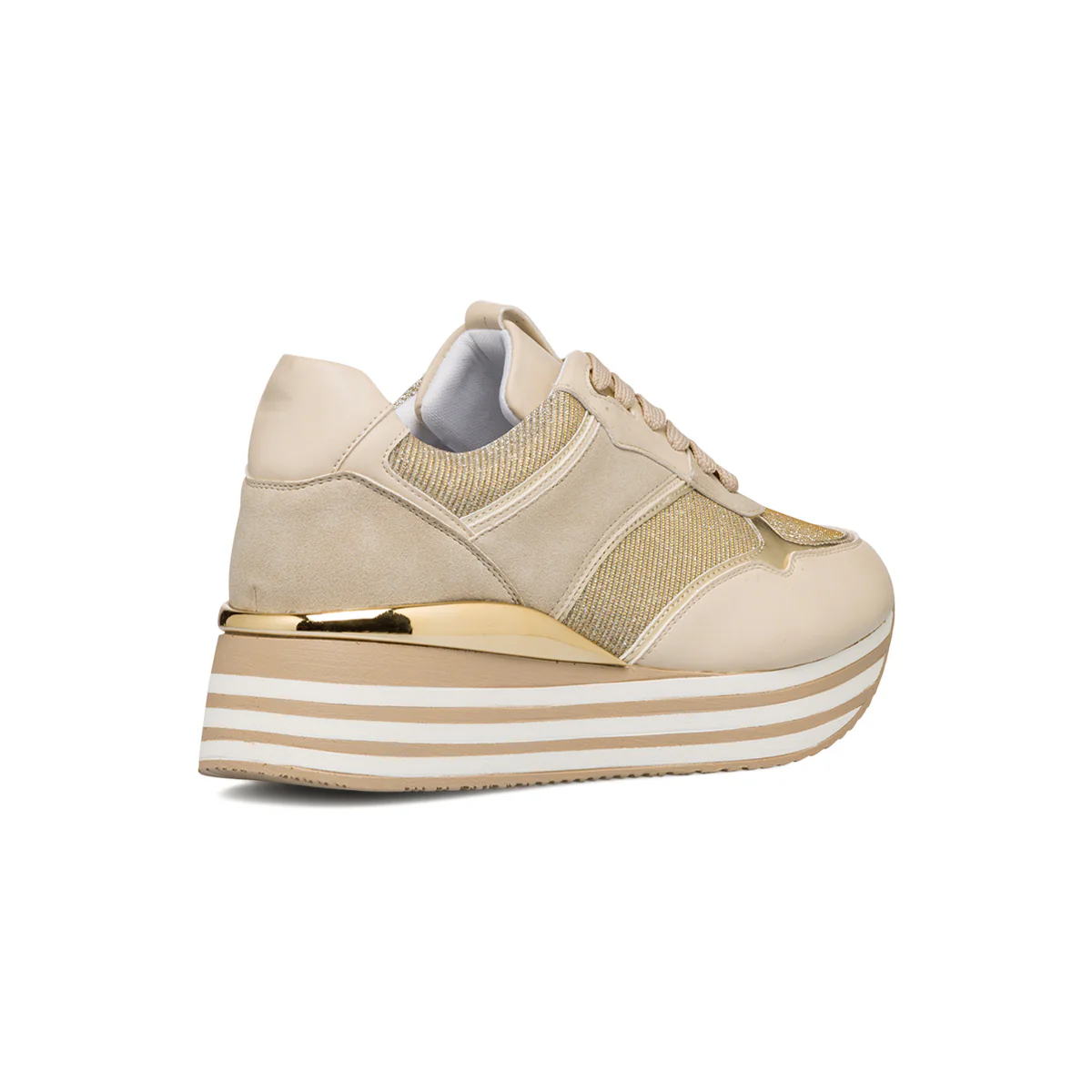 Sneakers beige e oro da donna con zeppa 4 cm Lora Ferres - Image 3