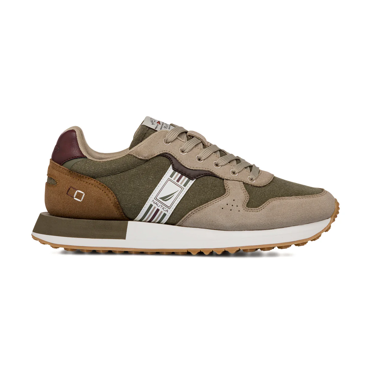 Sneakers beige e verde militare da Uomo con logo Nautica