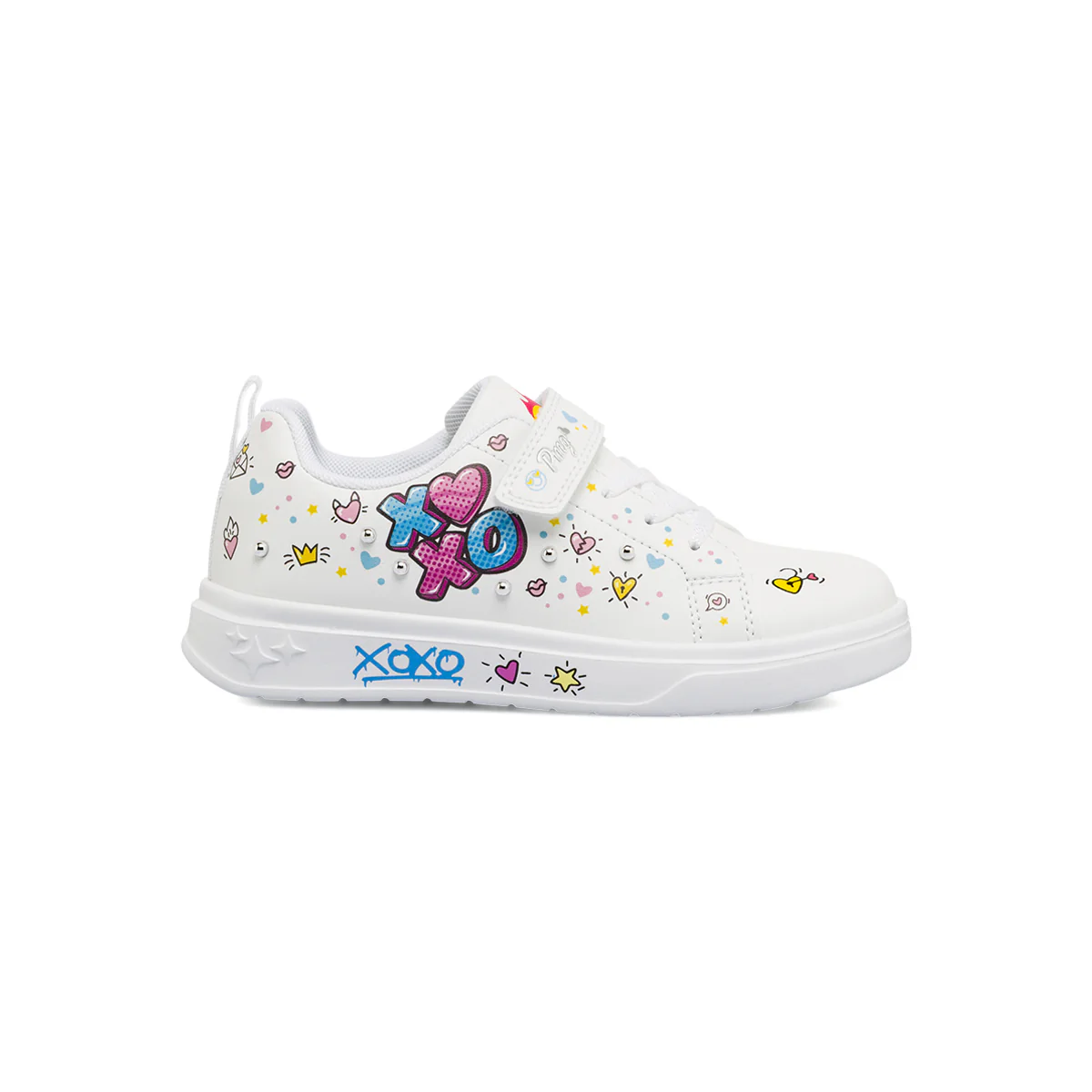 Sneakers bianche Bambina con stampe cuore graffiti e borchie Primigi