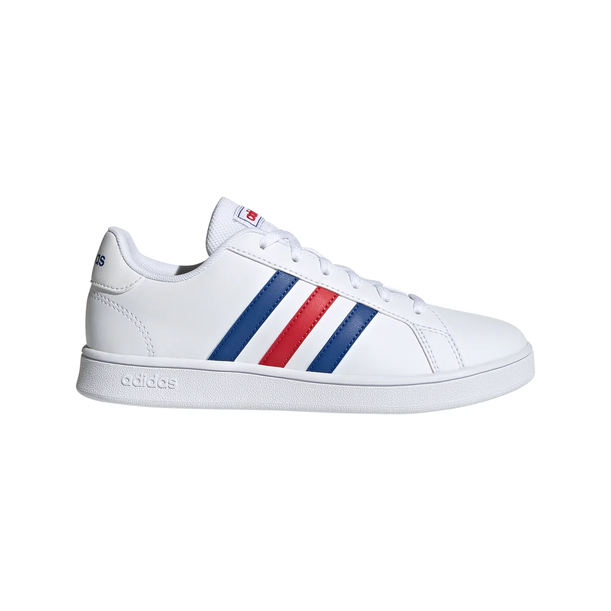 Sneakers bianche con 3 strisce laterali a contrasto adidas Grand Court K