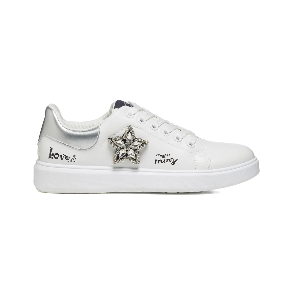Sneakers bianche con dettaglio argento e applicazione di perline Swish Jeans