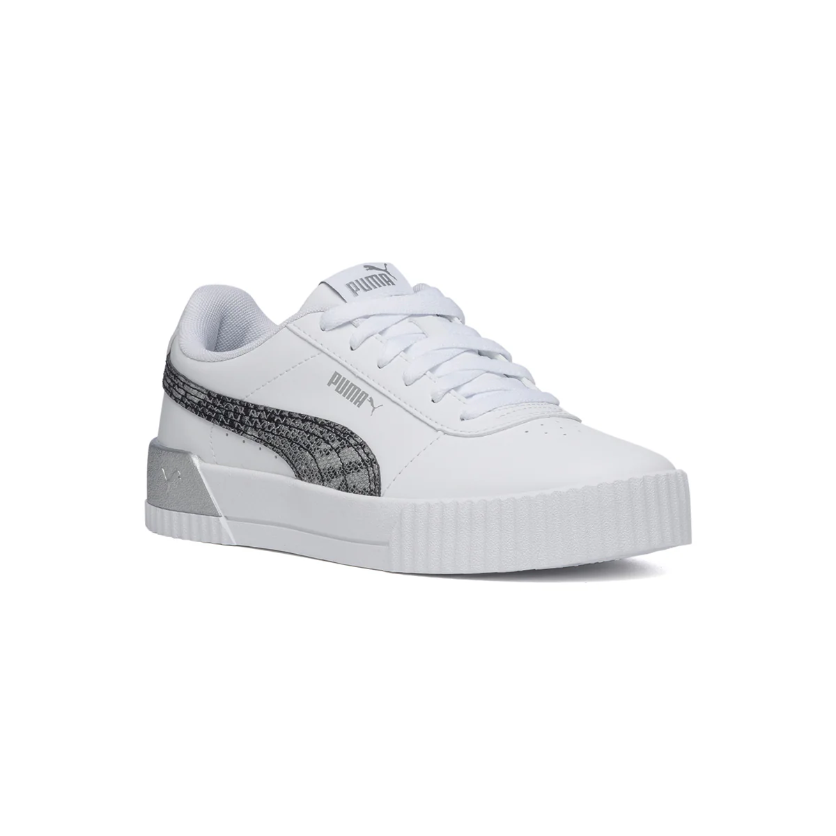 Sneakers bianche con striscia laterale argento Puma Carina Untamed - Image 2