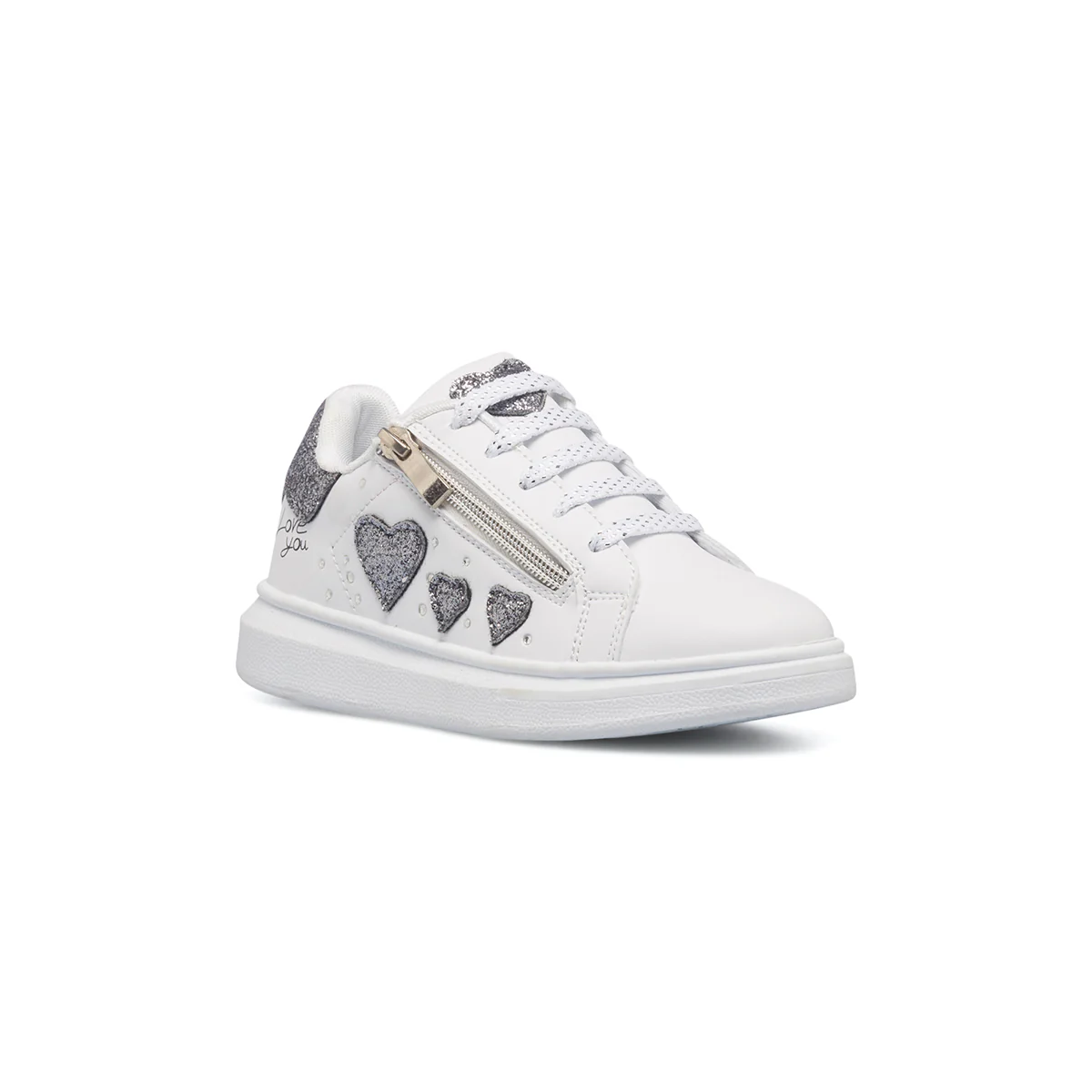 Sneakers bianche da bambina con cuori glitterati 10 Baci - Image 2