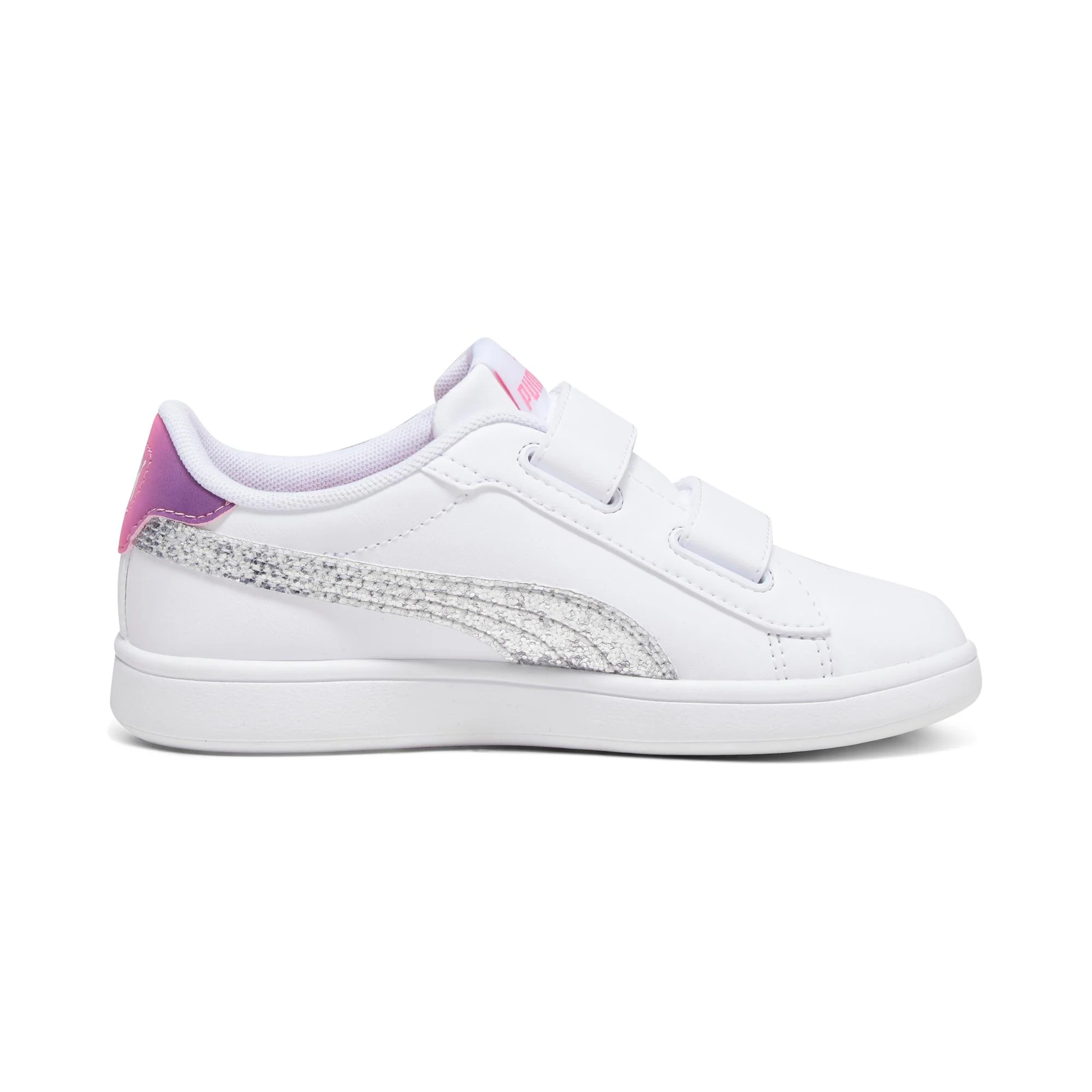Sneakers bianche da bambina con dettagli rosa e glitter argentati Puma Smash 3.0 Star Glow - Image 5