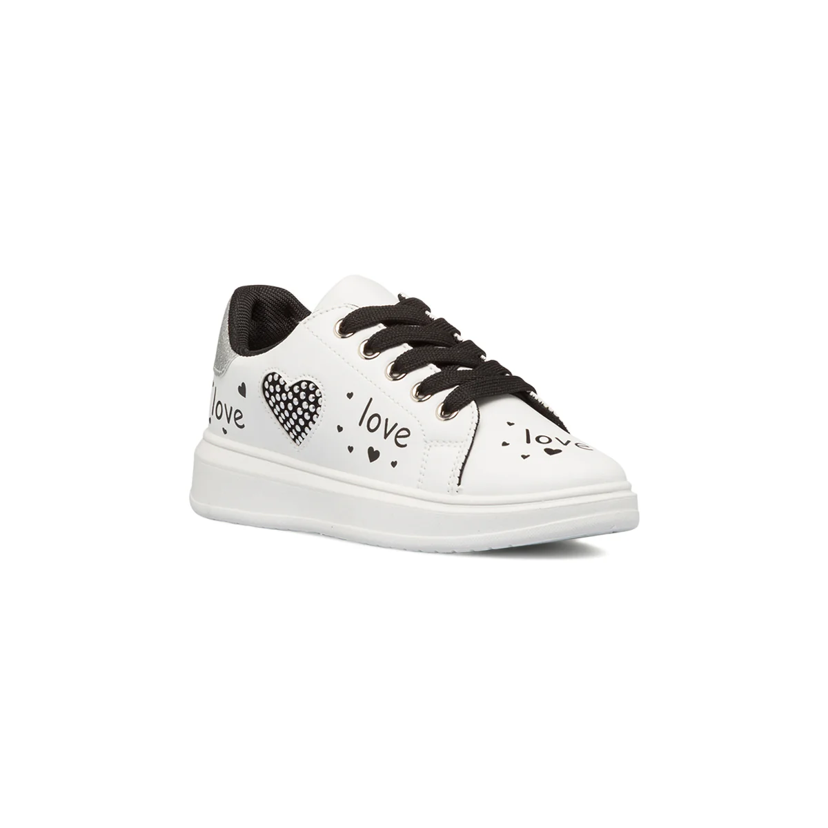 Sneakers bianche da bambina con glitter e borchiette 10 Baci - Image 2