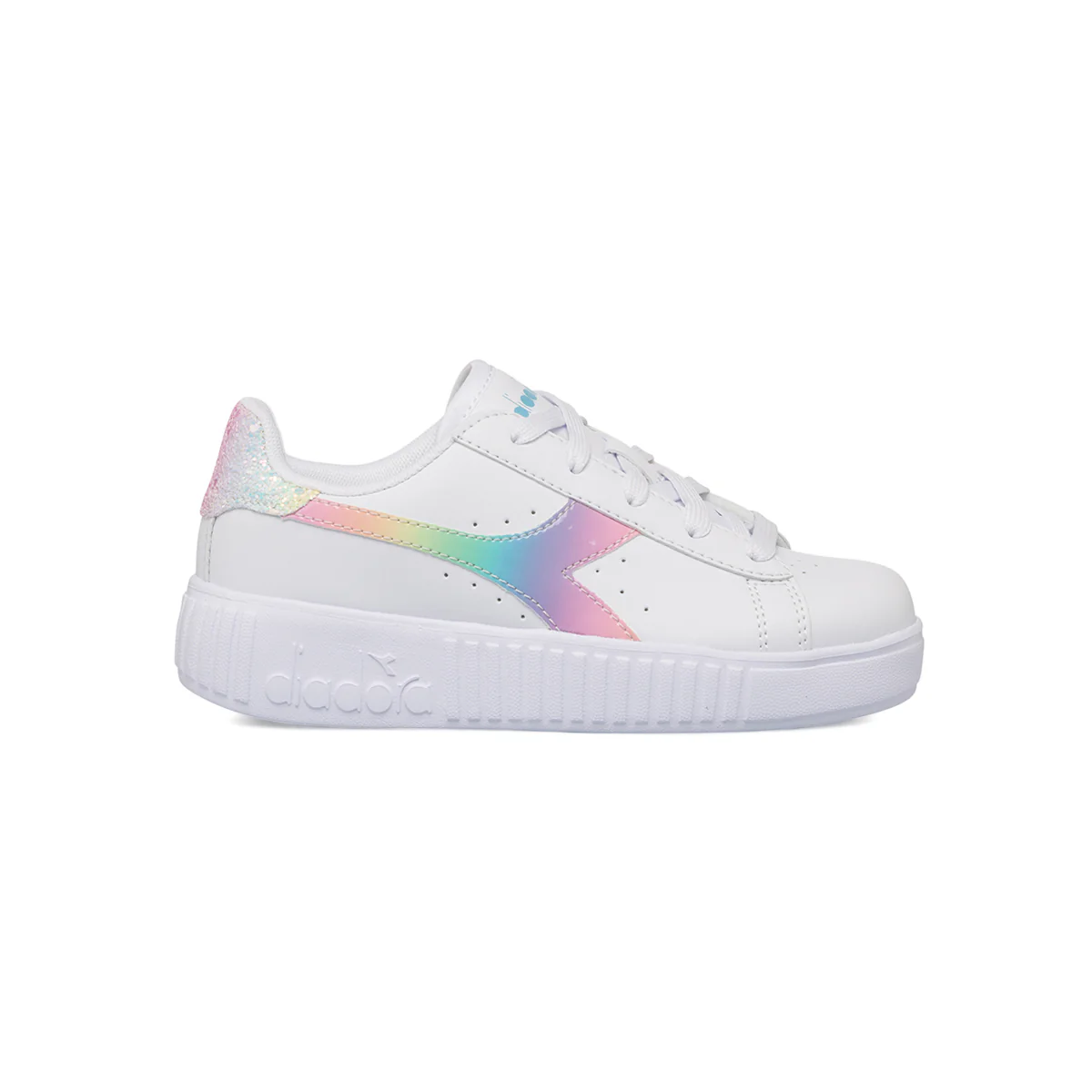 Sneakers bianche da bambina con logo arcobaleno Diadora Game Step Bloom PS