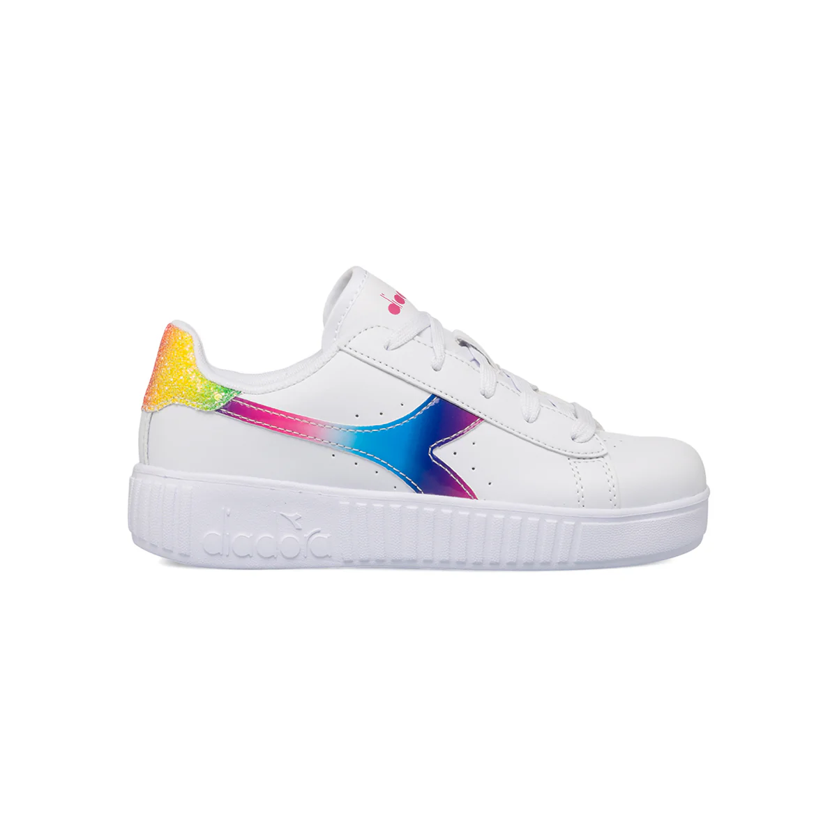 Sneakers bianche da bambina con logo arcobaleno Diadora Game Step Bloom PS