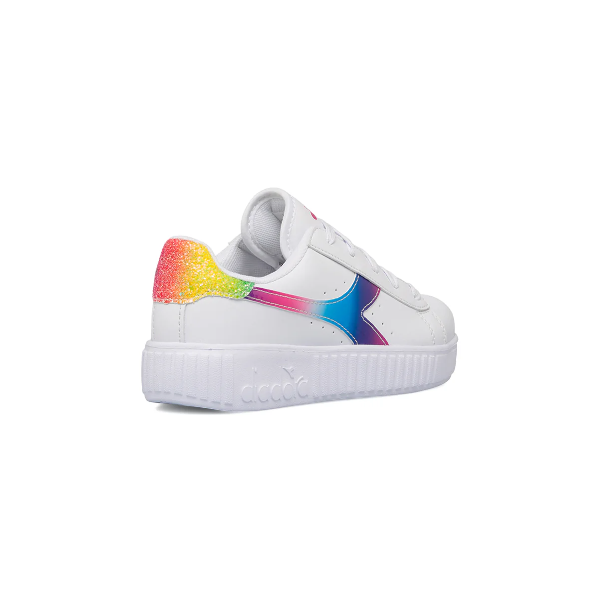 Sneakers bianche da bambina con logo arcobaleno Diadora Game Step Bloom PS - Image 3