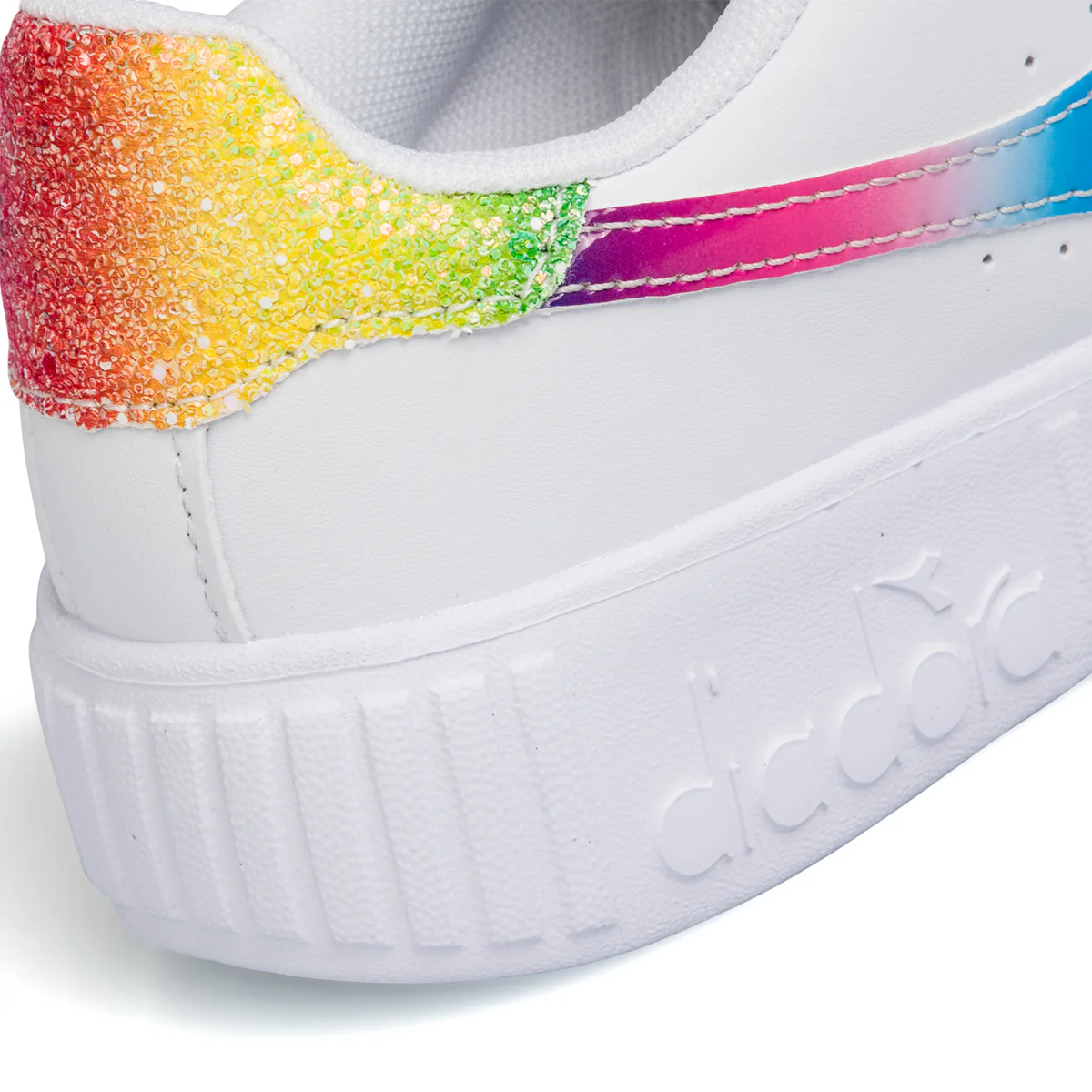Sneakers bianche da bambina con logo arcobaleno Diadora Game Step Bloom PS - Image 7