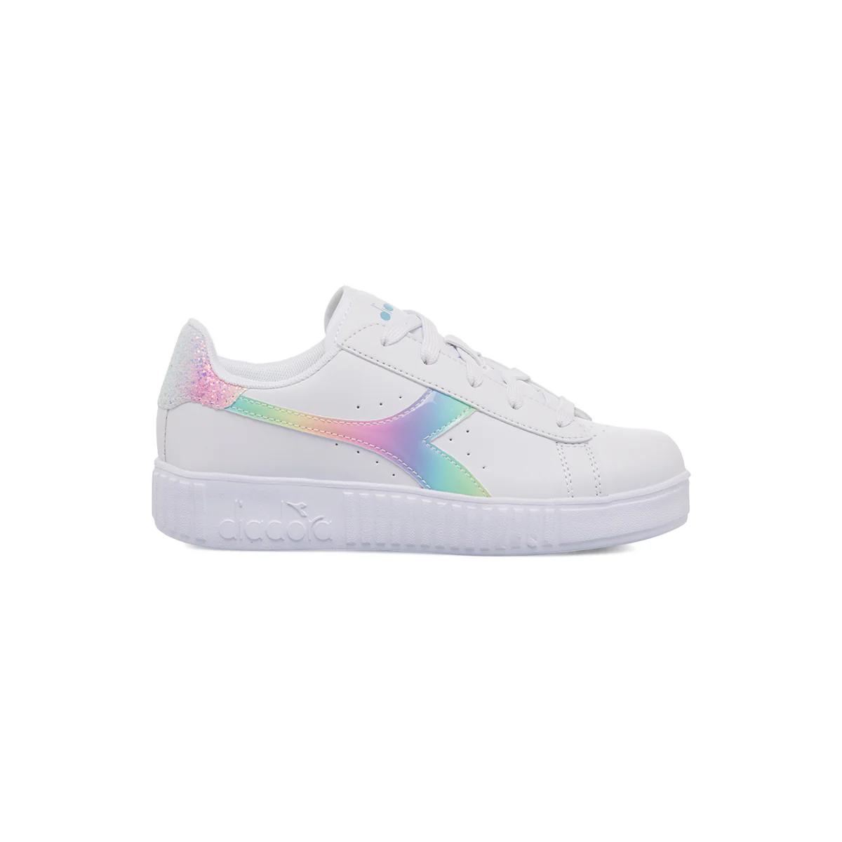 Sneakers bianche da bambina con logo arcobaleno Diadora Game Step Bloom PS