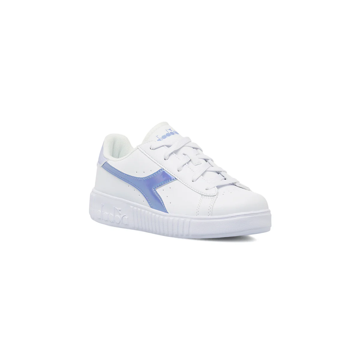 Sneakers bianche da bambina con logo azzurro iridescente Diadora - Image 2