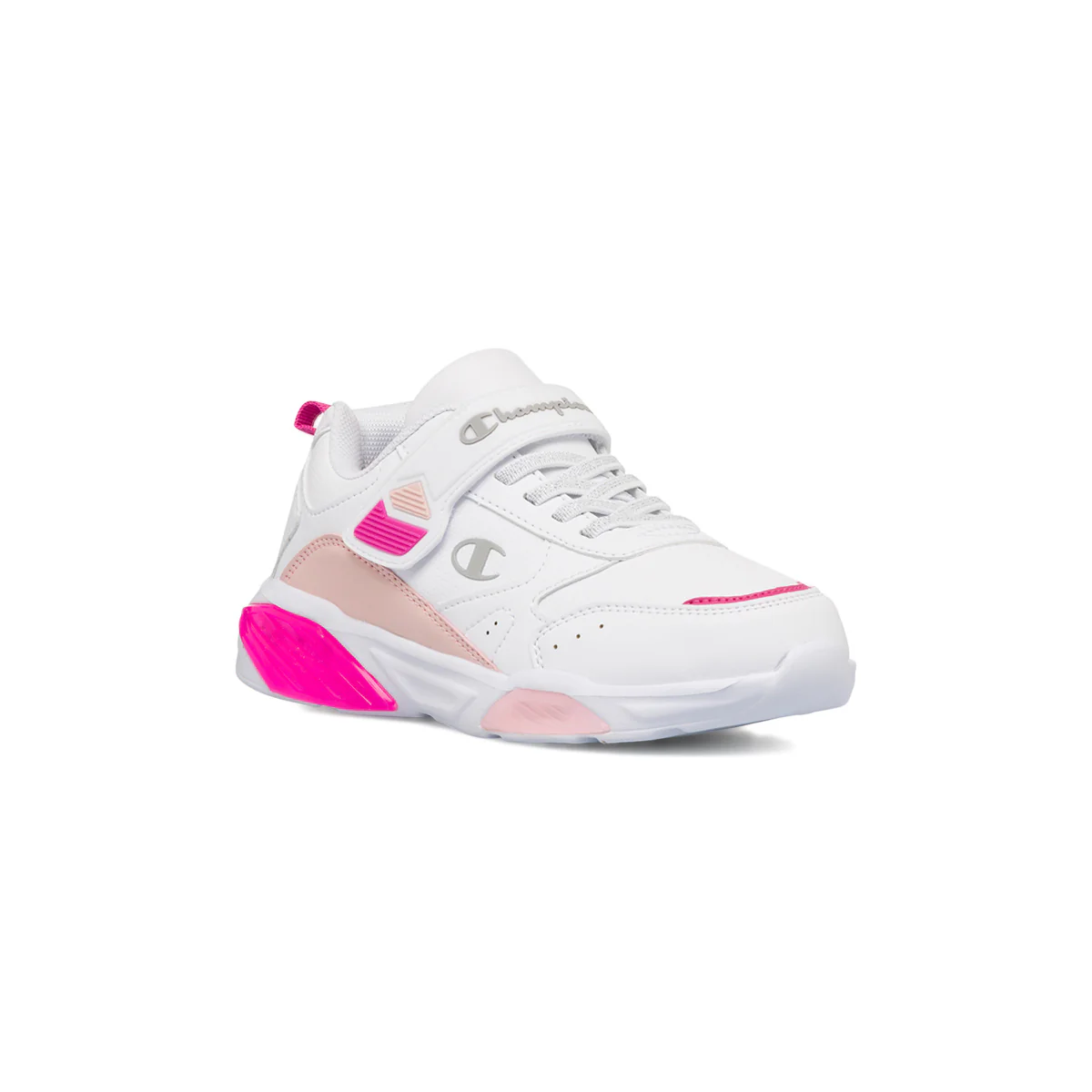 Sneakers bianche da bambina con luci nella suola e dettagli in rosa e fucsia Champion Wave G PS - Image 2