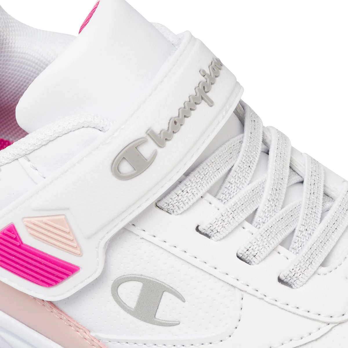 Sneakers bianche da bambina con luci nella suola e dettagli in rosa e fucsia Champion Wave G PS - Image 5