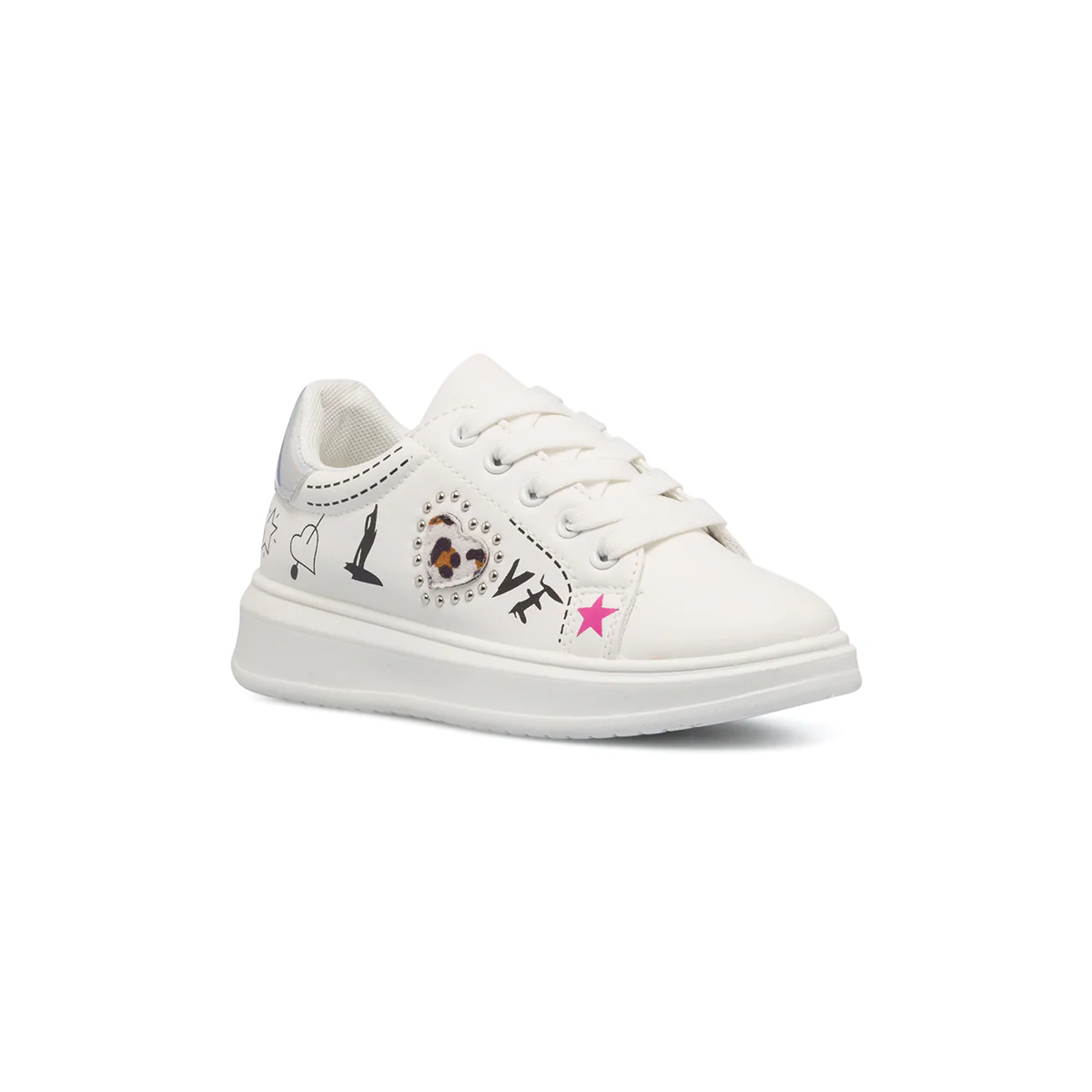 Sneakers bianche da bambina con piccole borchie e stampa a contrasto 10 Baci - Image 2