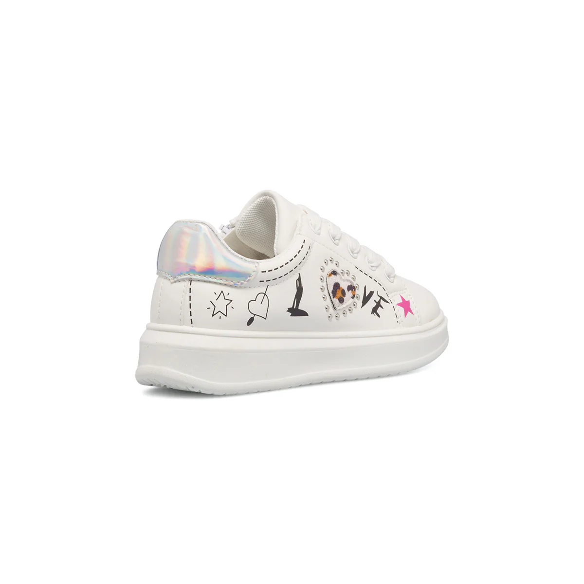 Sneakers bianche da bambina con piccole borchie e stampa a contrasto 10 Baci - Image 3