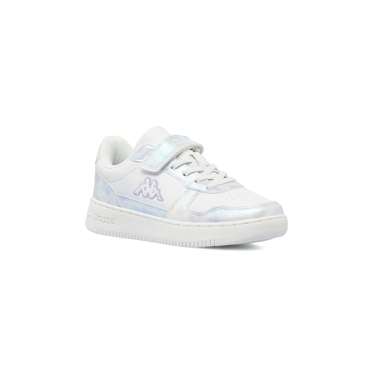 Sneakers bianche da bambina con strappo e dettaglio irridescente Kappa - Image 2