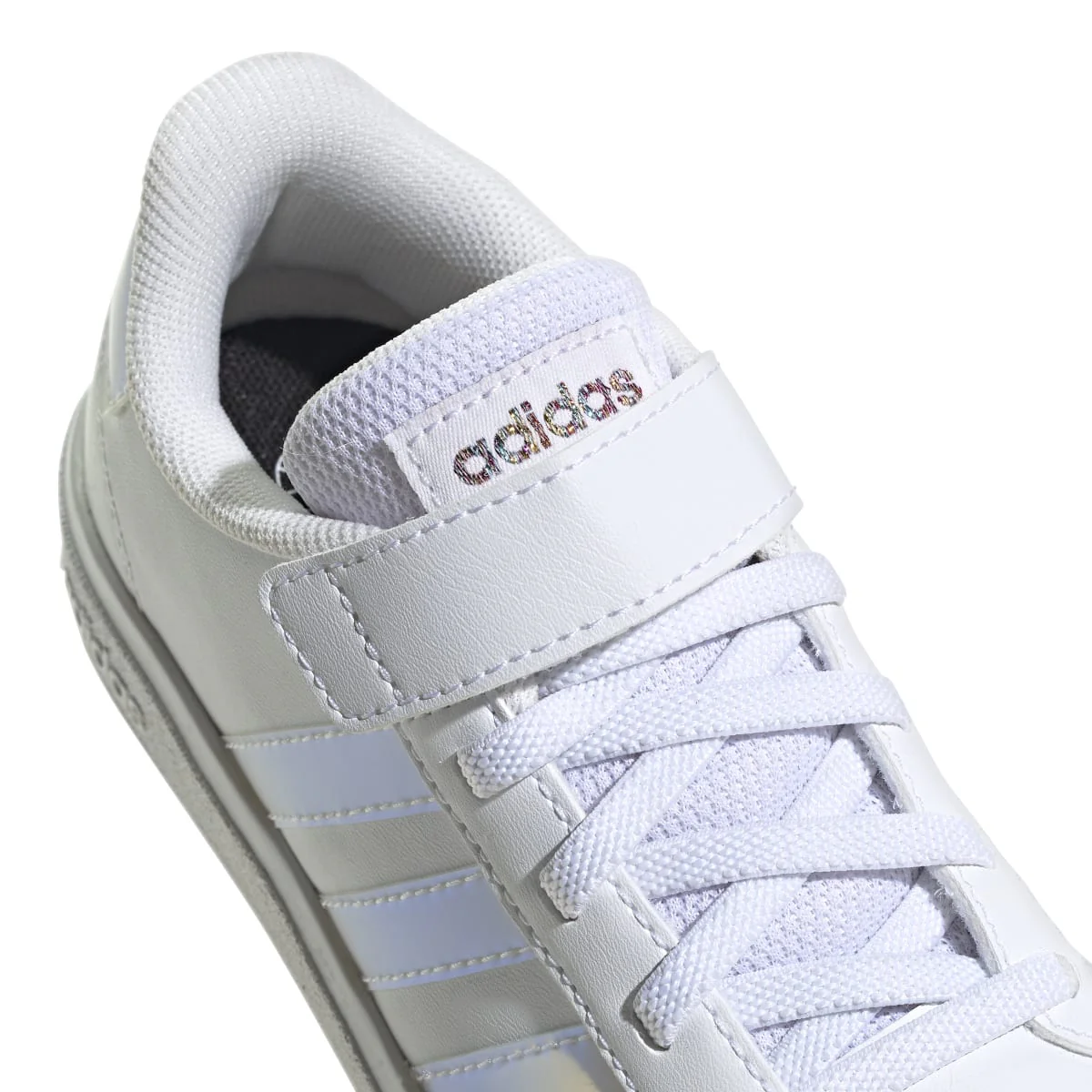 Sneakers bianche da bambina con strisce iridescenti adidas Grand Court 2.0 EL K - Image 7