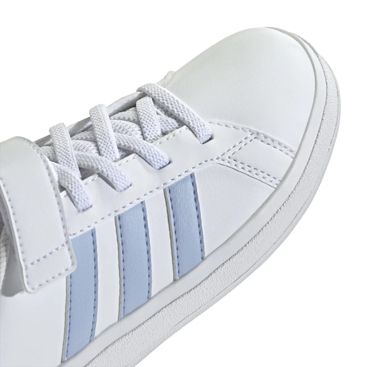 Sneakers bianche da bambina con strisce laterali azzurre adidas Grand Court 2.0 EL K - Image 8