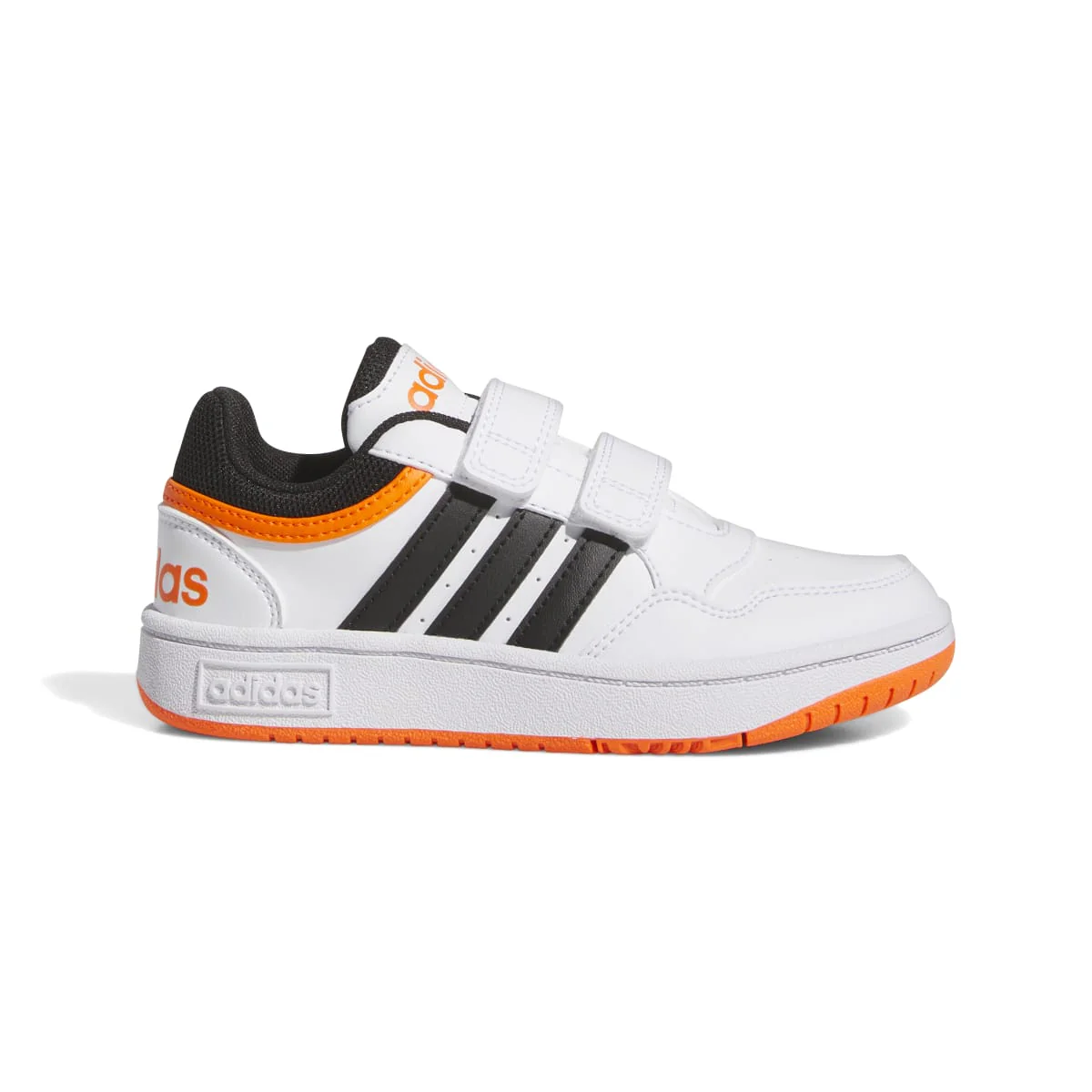 Sneakers bianche da bambino con dettagli neri e arancioni adidas Hoops 3.0 CF C