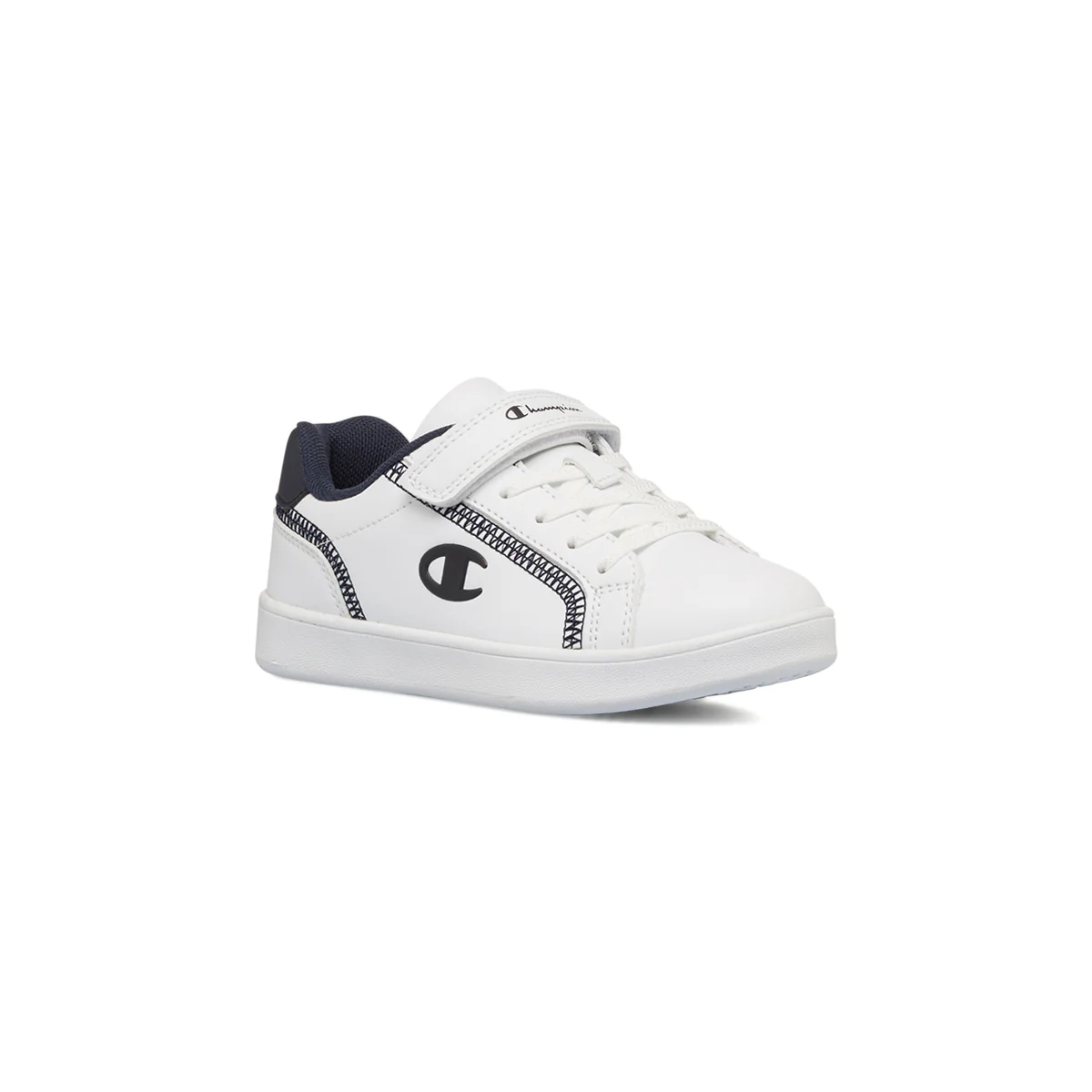 Sneakers bianche da bambino con logo laterale e dettagli in blu Champion Alex B PS - Image 2