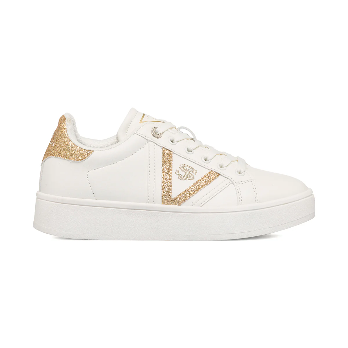 Sneakers bianche da donna con dettagli glitterati oro Swish Jeans
