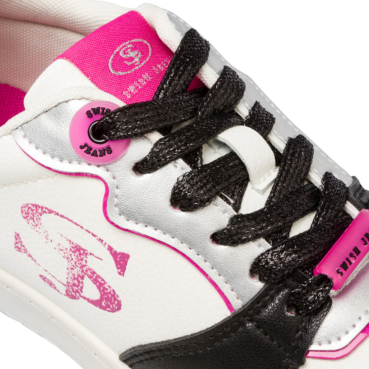 Sneakers bianche da donna con dettagli neri e fucsia Swish Jeans - Image 5