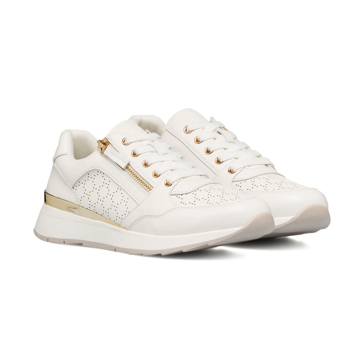 Sneakers bianche da donna con dettagli traforati e laminati Swish Jeans