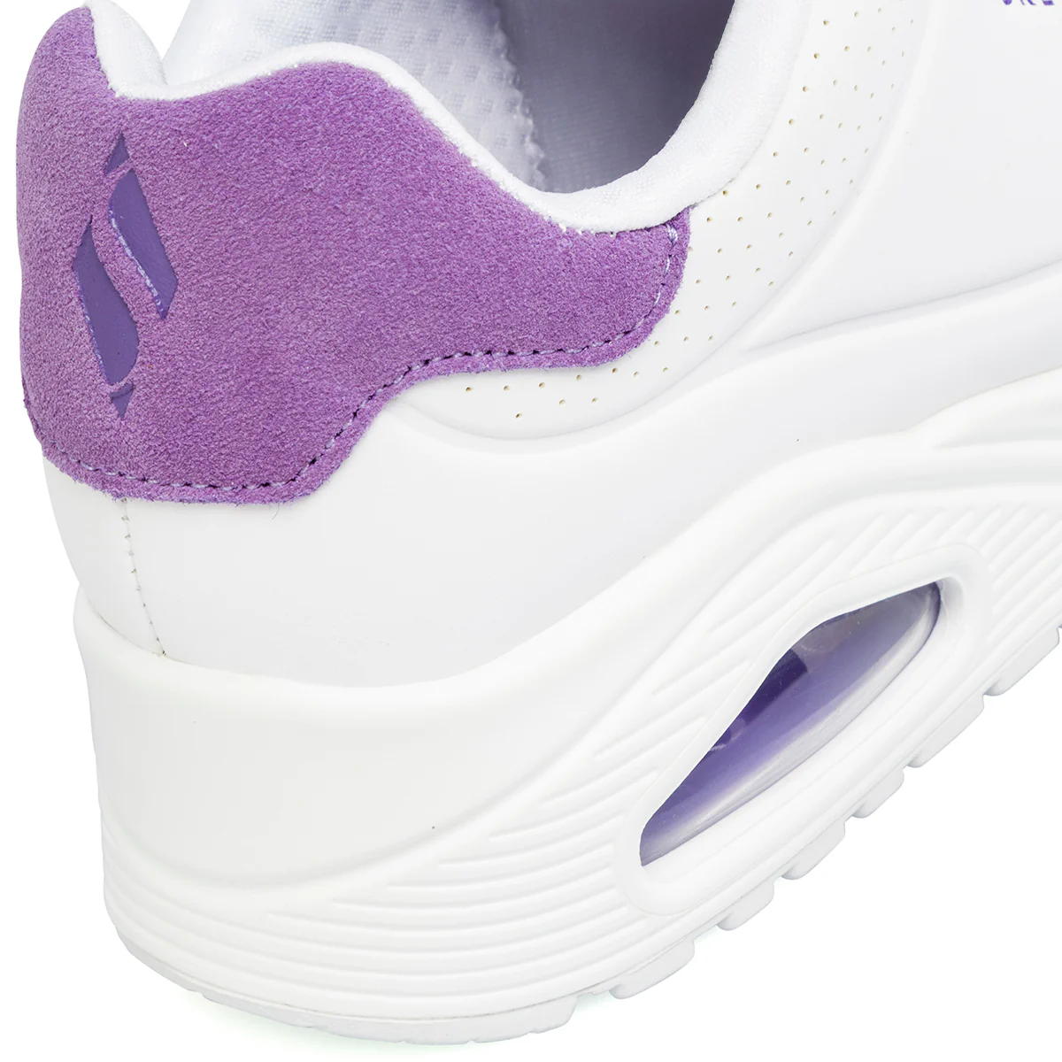 Sneakers bianche da Donna con dettagli viola e soletta in memory foam Skechers Uno - Image 5