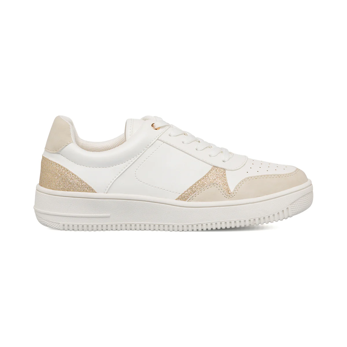 Sneakers bianche da donna con glitter oro Lora Ferres