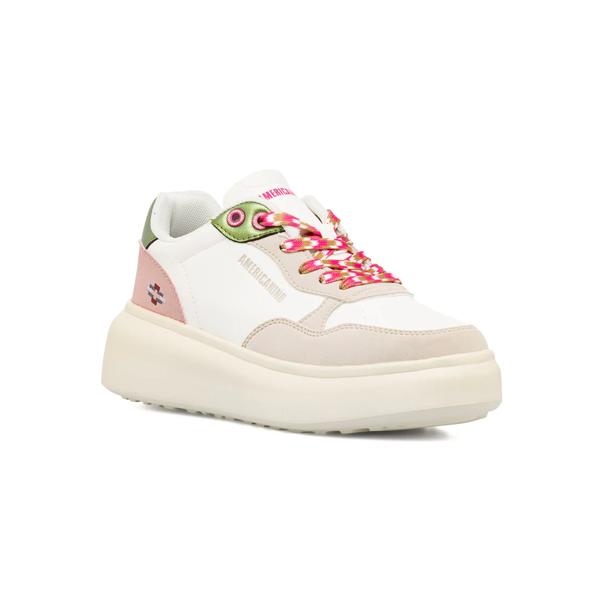 Sneakers bianche da donna con inserti beige e verde metallizzato Americanino - Image 2