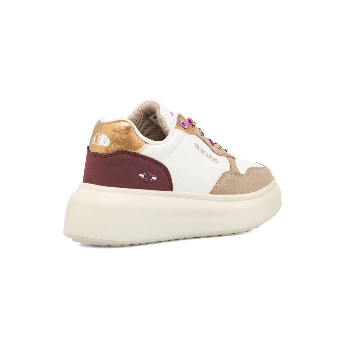 Sneakers bianche da donna con inserti marroni e metallizzati Americanino - Image 3