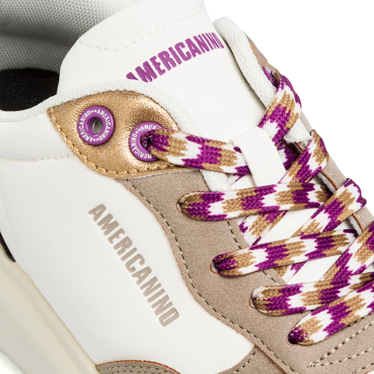 Sneakers bianche da donna con inserti marroni e metallizzati Americanino - Image 5