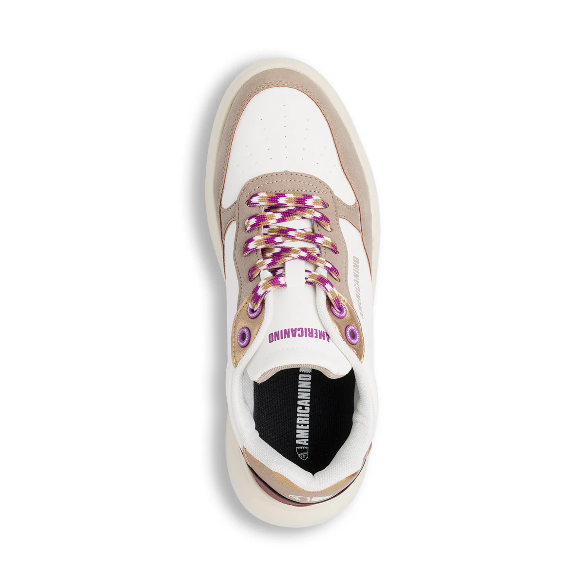 Sneakers bianche da donna con inserti marroni e metallizzati Americanino - Image 6