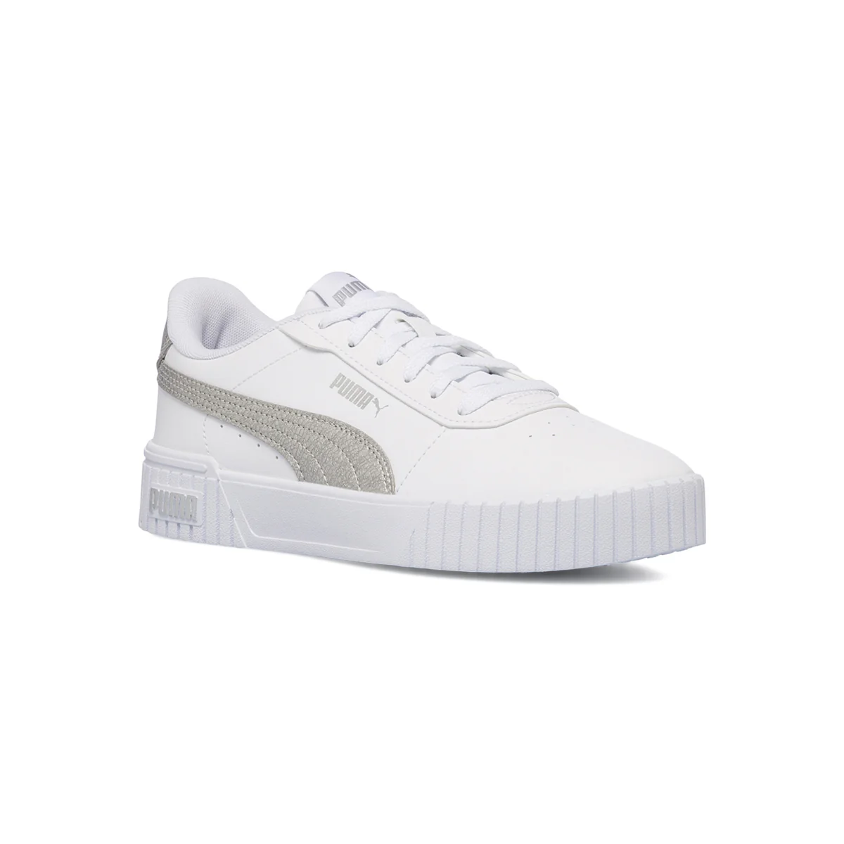 Sneakers bianche da donna con logo argento Puma Carina 2.0 Distressed - Image 2