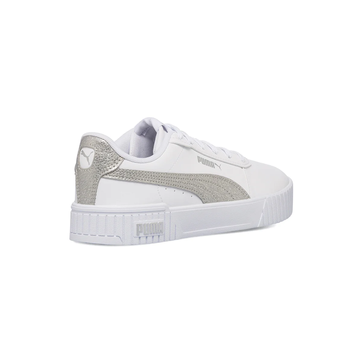 Sneakers bianche da donna con logo argento Puma Carina 2.0 Distressed - Image 3