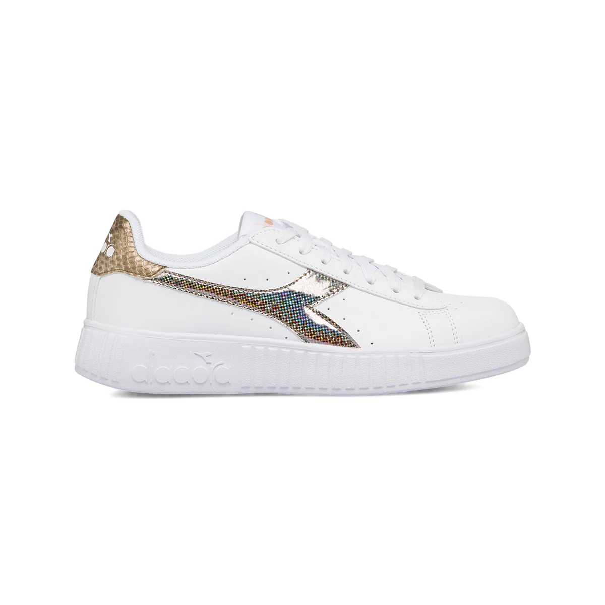 Sneakers bianche da donna con logo glitterato laterale Diadora Step P