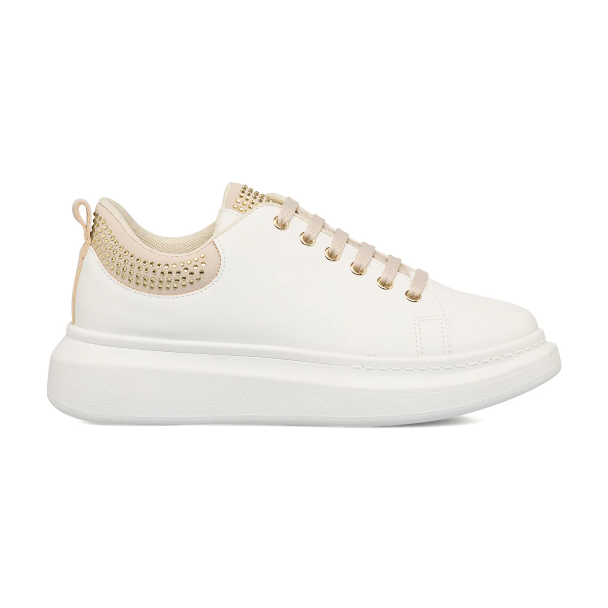 Sneakers bianche da donna con piccole borchie oro Lora Ferres