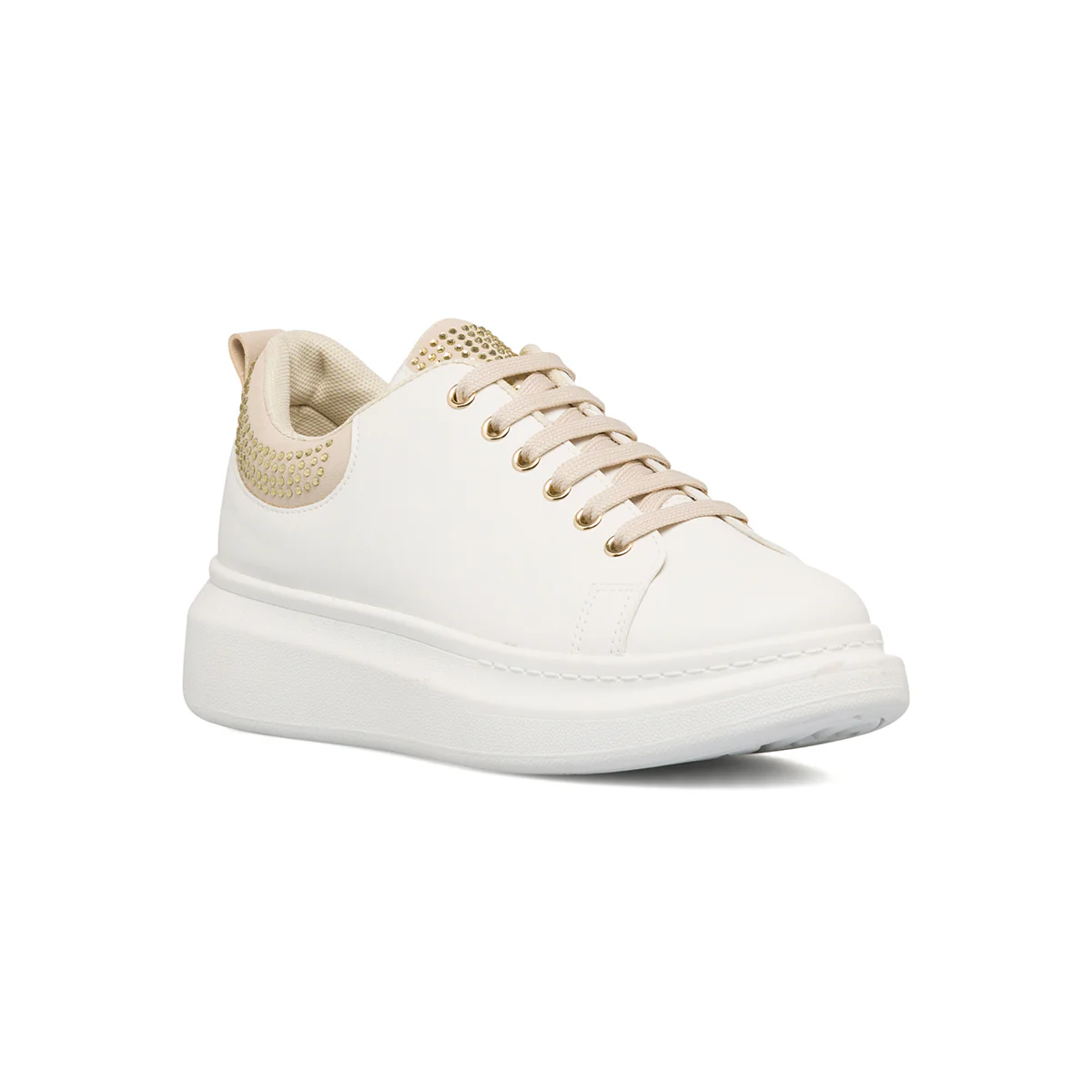 Sneakers bianche da donna con piccole borchie oro Lora Ferres - Image 2