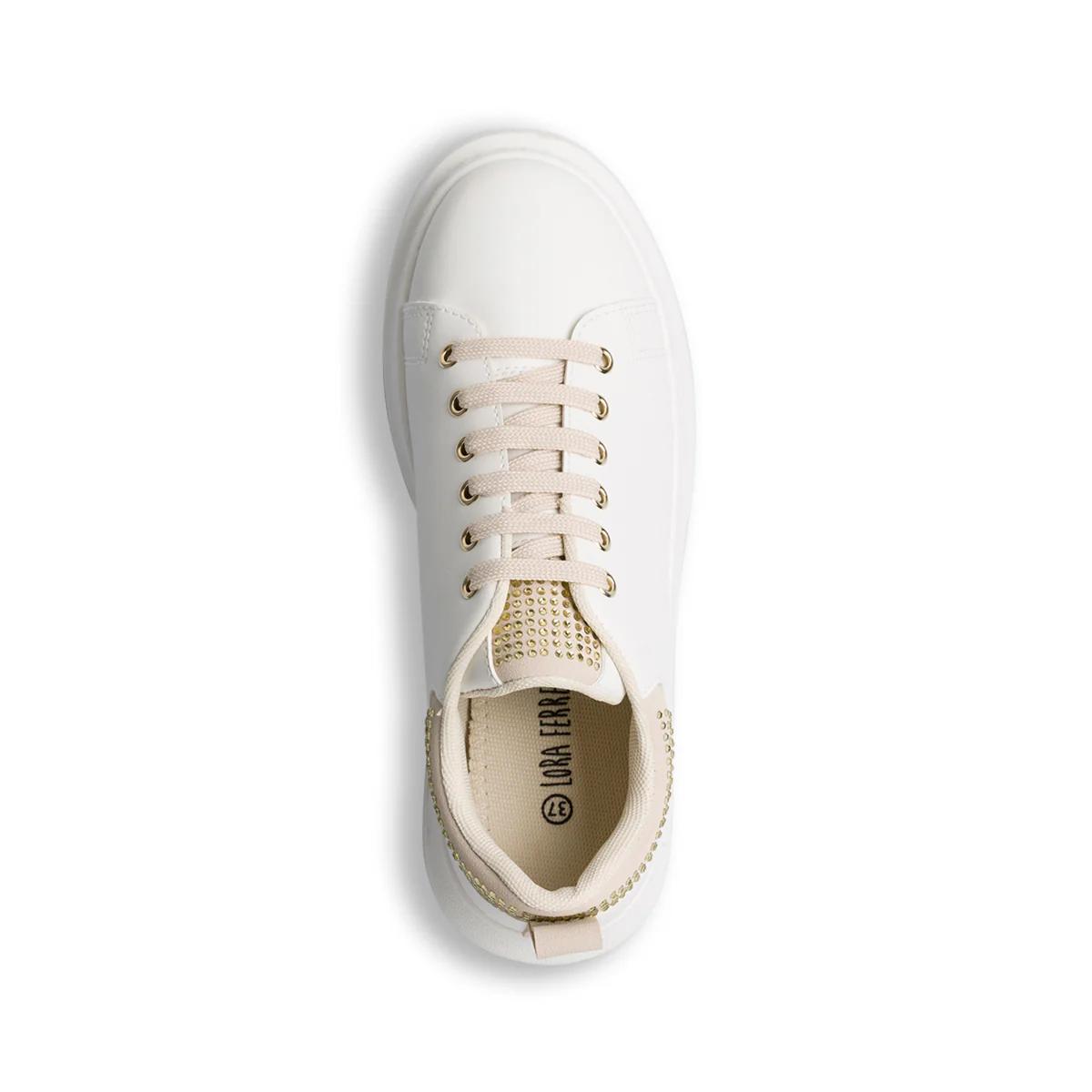 Sneakers bianche da donna con piccole borchie oro Lora Ferres - Image 5