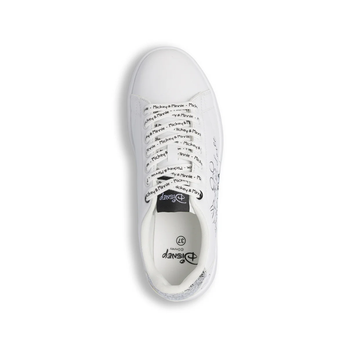 Sneakers bianche da Donna con stampa Mickey & Minnie e glitter argento - Image 6