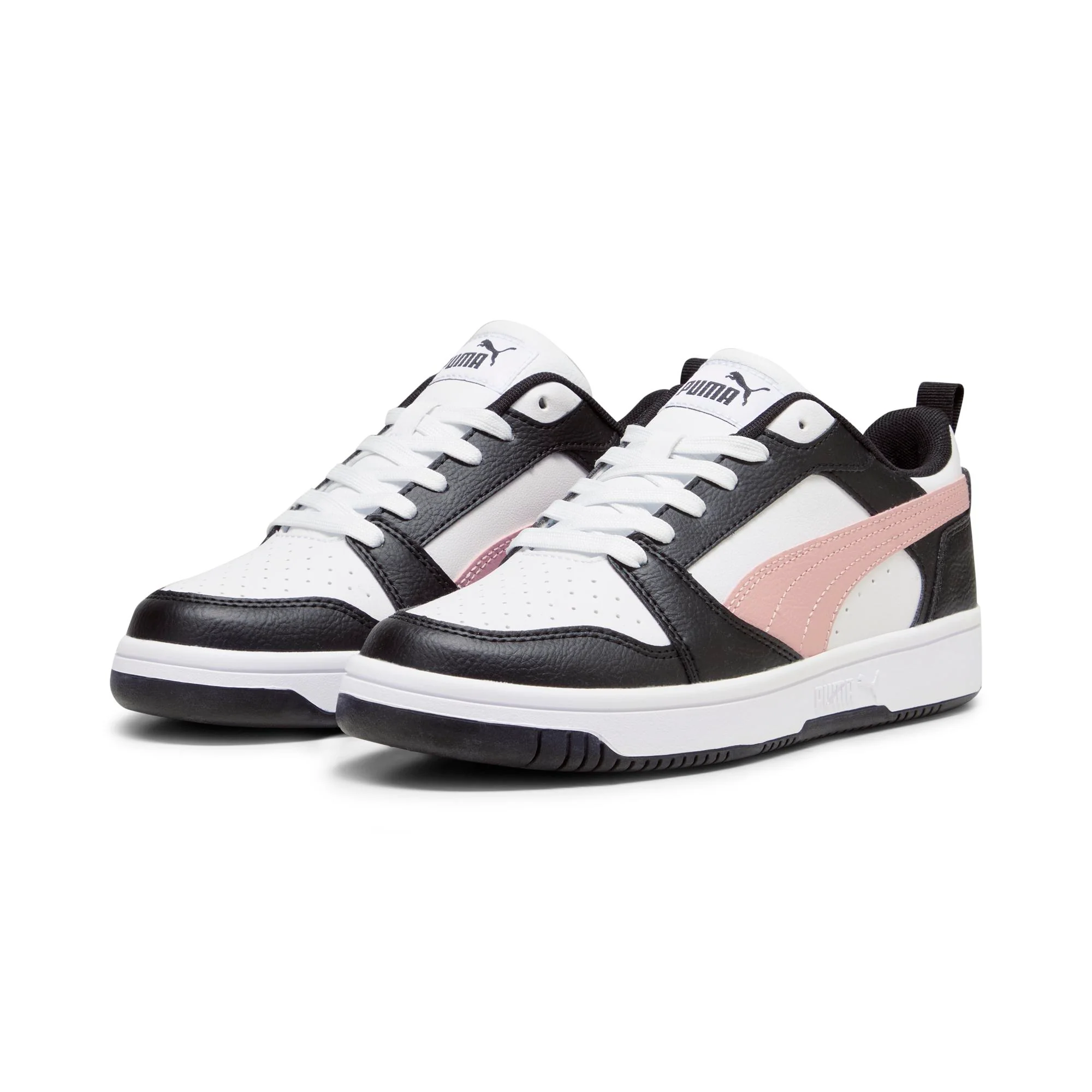 Sneakers bianche da donna con striscia laterale rosa Puma Rebound v6 - Image 3