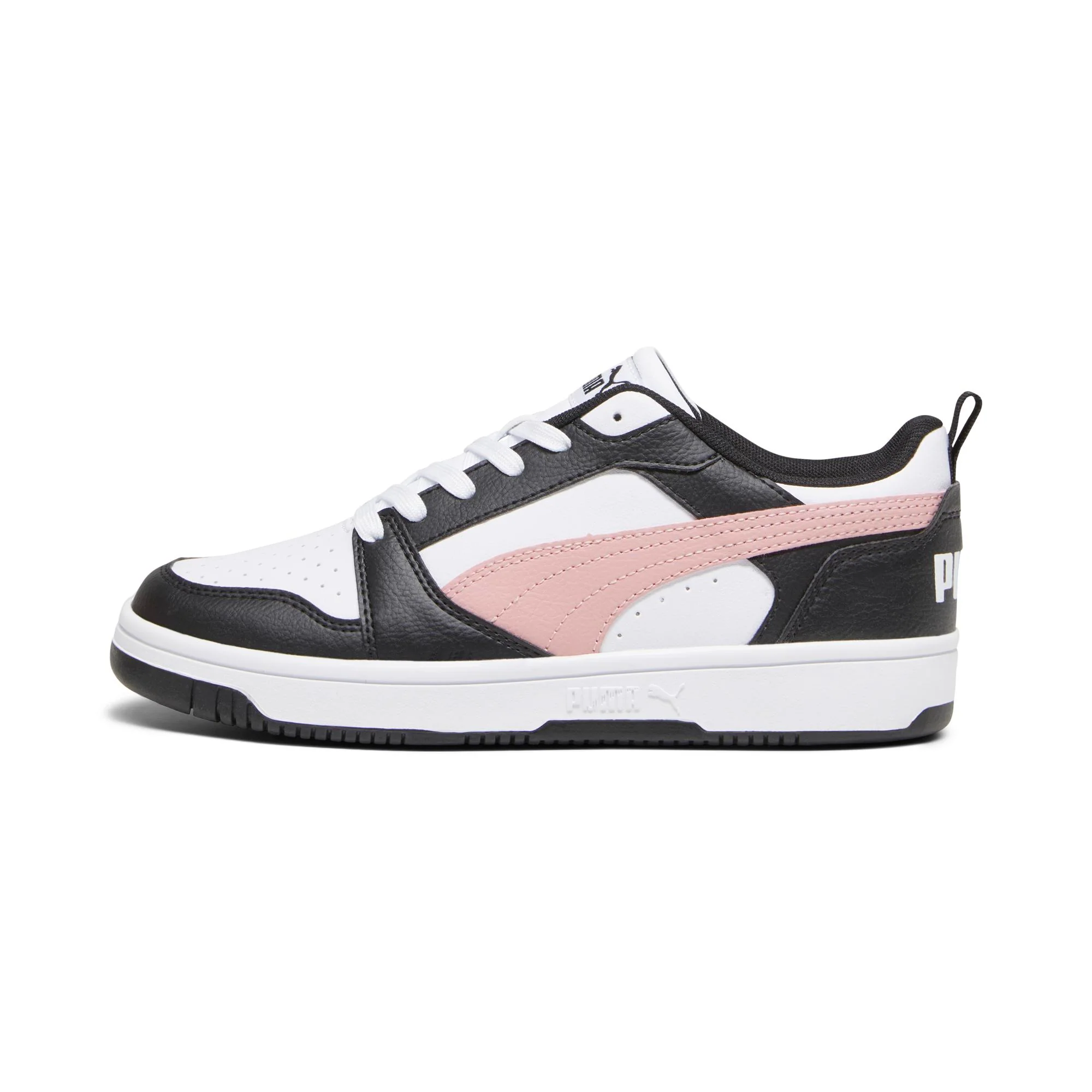 Sneakers bianche da donna con striscia laterale rosa Puma Rebound v6 - Image 5