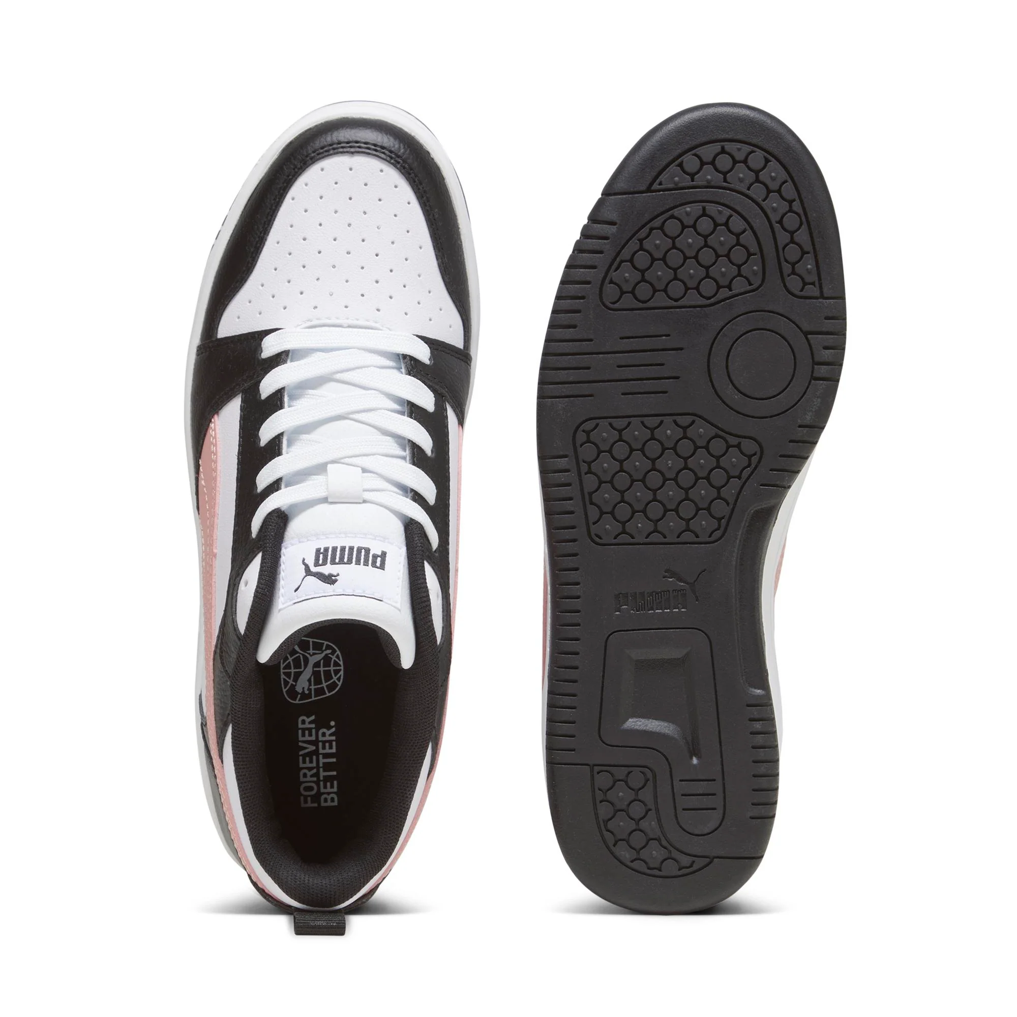Sneakers bianche da donna con striscia laterale rosa Puma Rebound v6 - Image 6